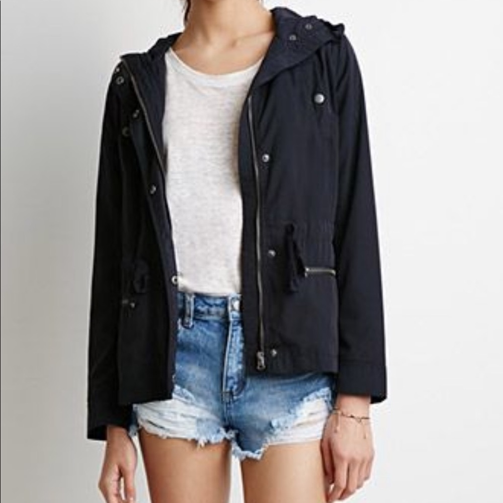 Forever 21 Dark Navy Blue Hooded Utility Jacket